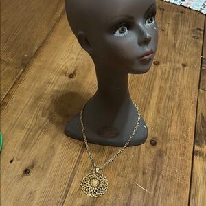 Vintage Sunburst Brutalist Statement Nugget Flower Medallion Necklace